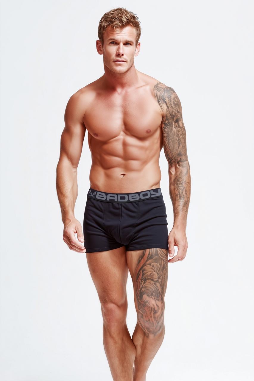 Kit com 3 Cuecas Boxer Bad Boy Under Gear Black Series