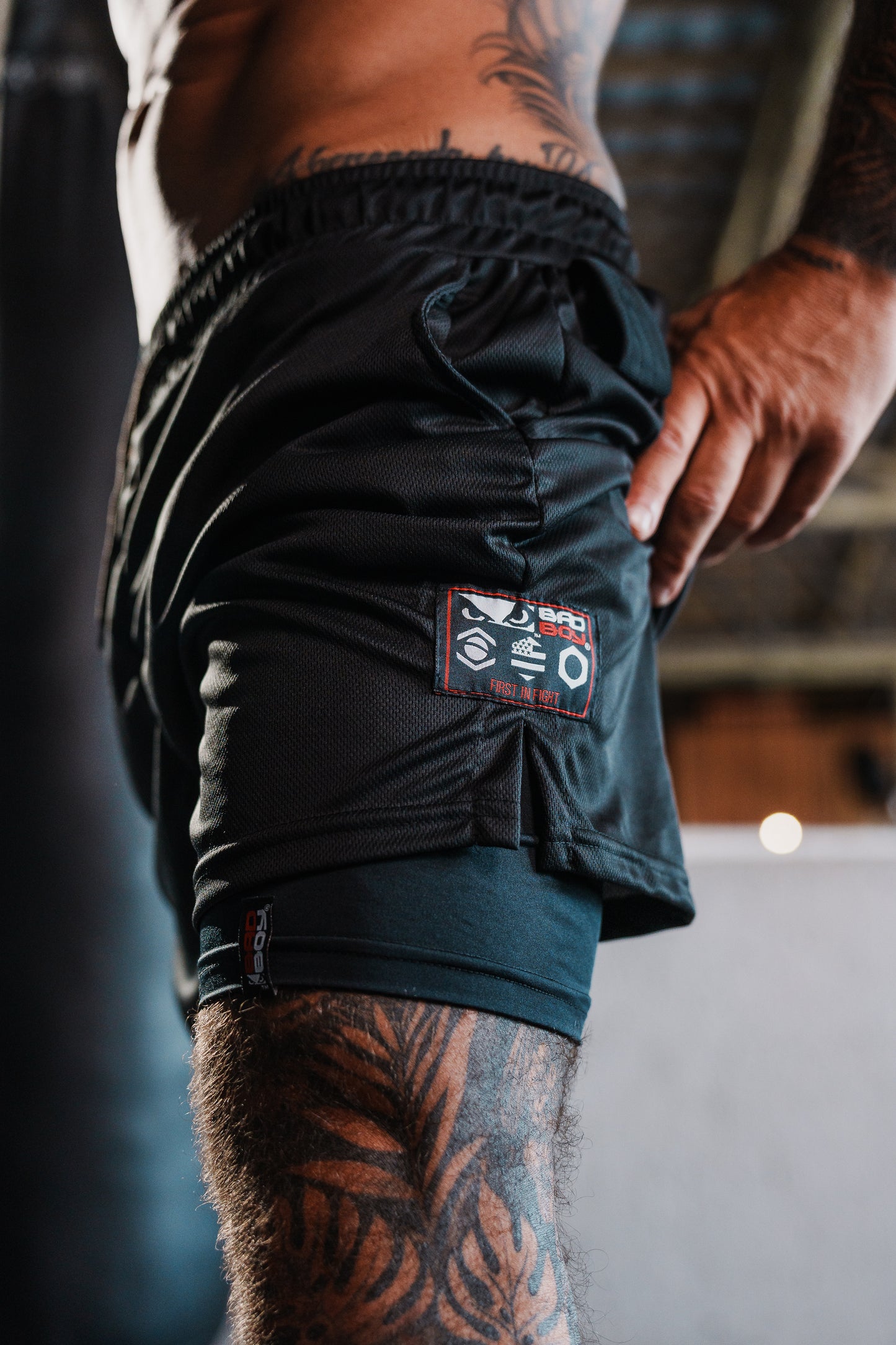 Shorts 2 em 1 Bad Boy Black com Patches Vintage
