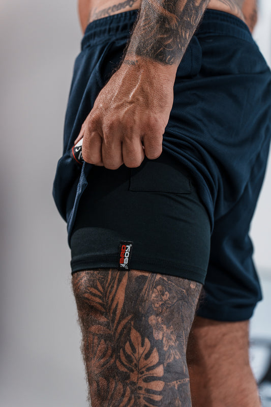 Shorts 2 em 1 Bad Boy Navy com Patches Vintage