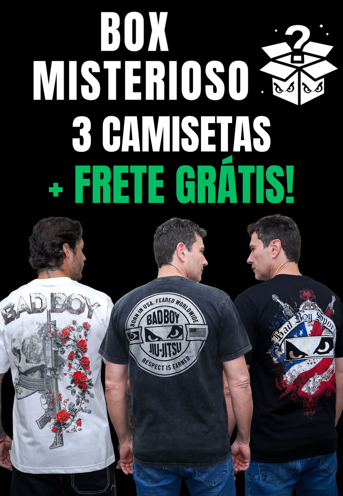 Box Misterioso 3 Camisetas Estampadas + Frete Grátis