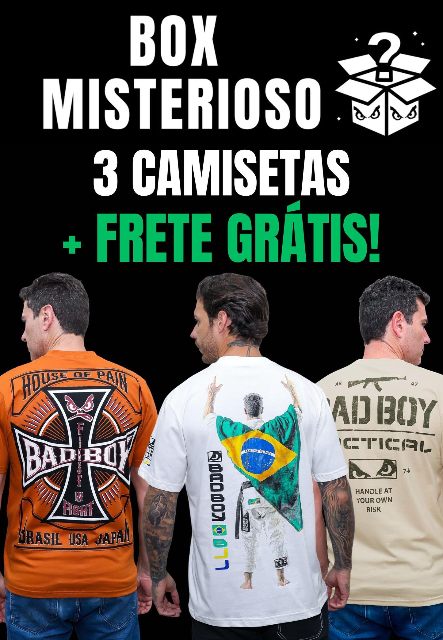 Box Misterioso 3 Camisetas Estampadas + Frete Grátis