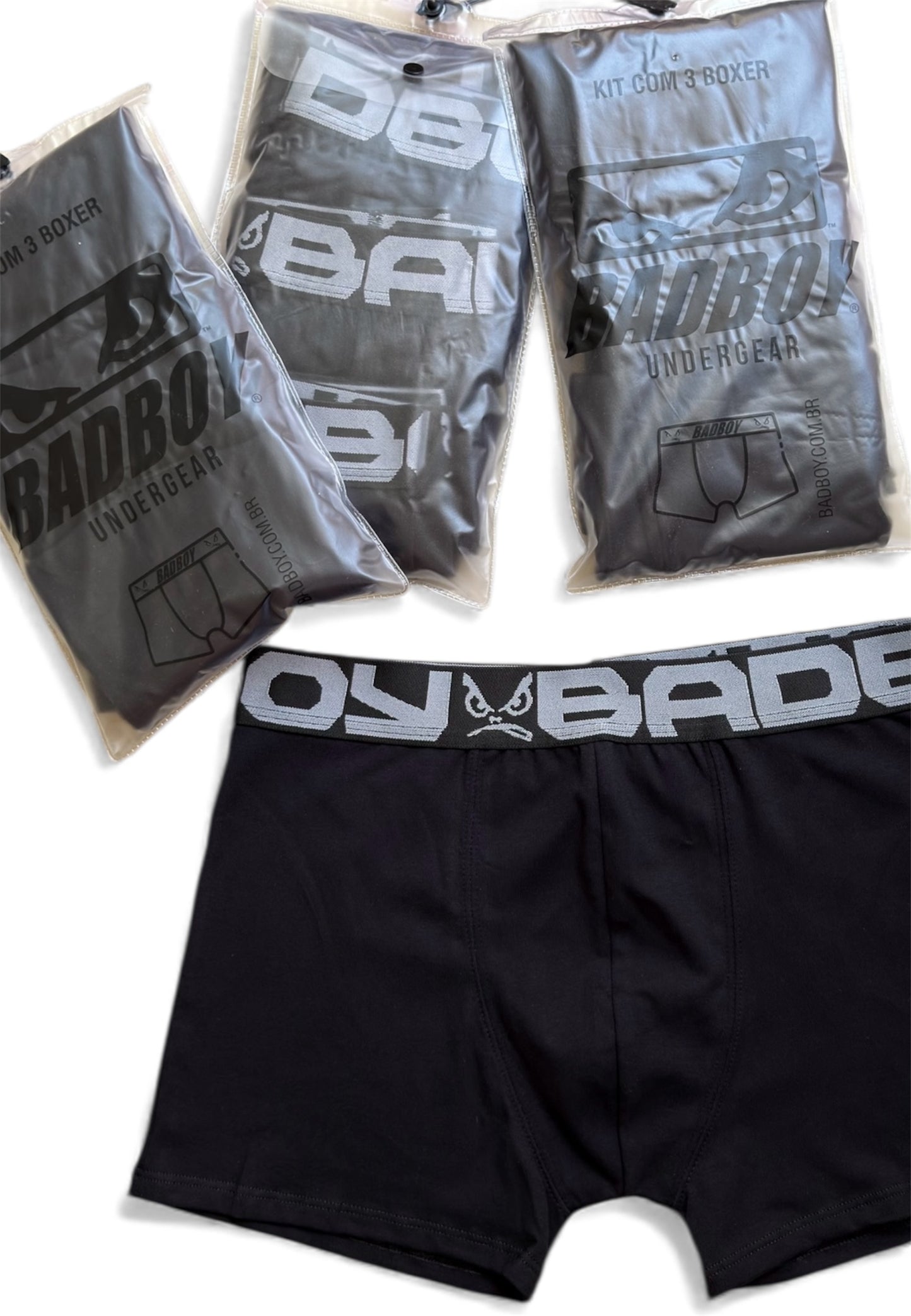 Kit com 3 Cuecas Boxer Bad Boy Under Gear Black Series